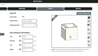 Size and gap settings in the ordering portal.
